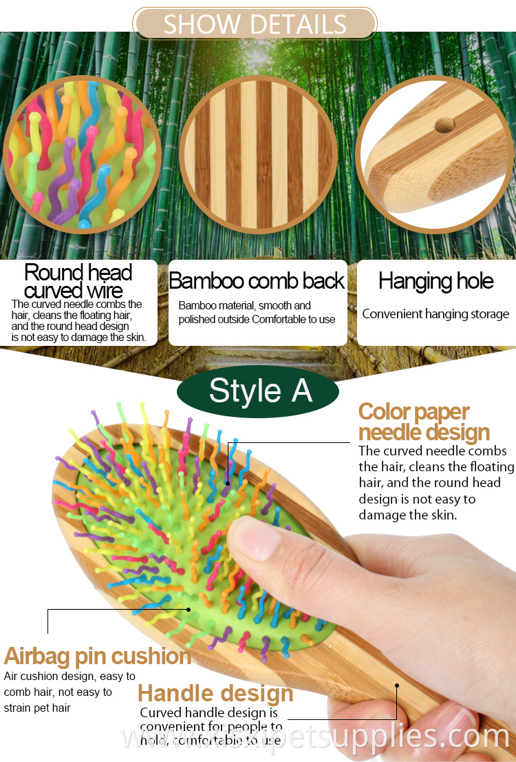 Factory Wholesale Colourful Bamboo Wooden Cat Hair Comb Dog Massage Grooming Comb